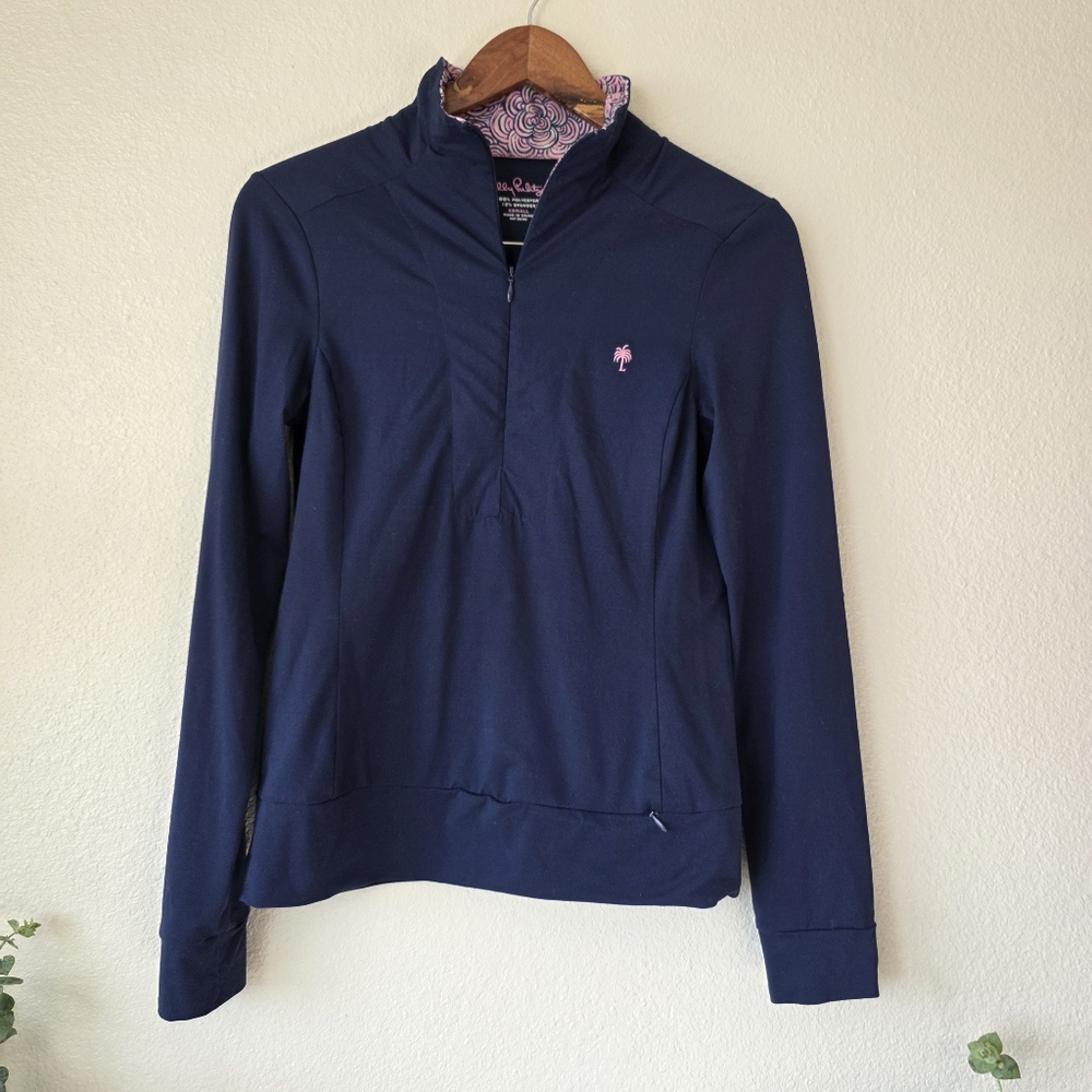 Lilly Pulitzer Frances luxetic 1/4 zip True Navy Twirly pullover size XS